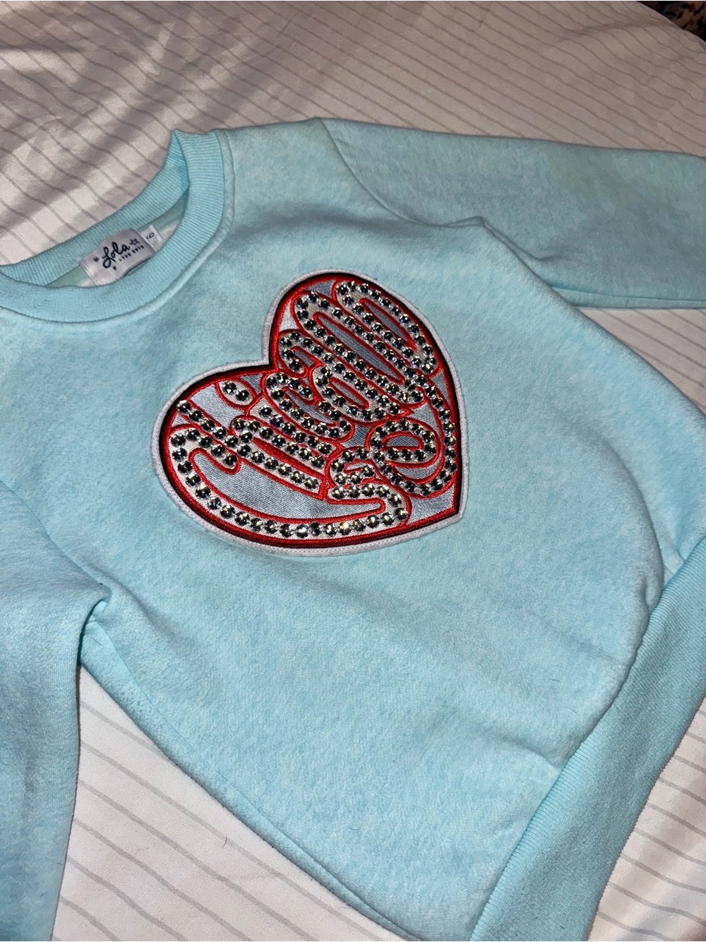 Lola + The Boys Light Blue Heart 'Chicago' Sweatshirt